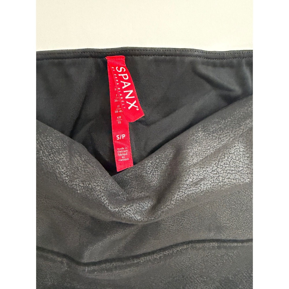 Spanx Faux Leather Moto Leggings Very Black High Rise Ribbed Size Small S/P - Picture 3 of 5